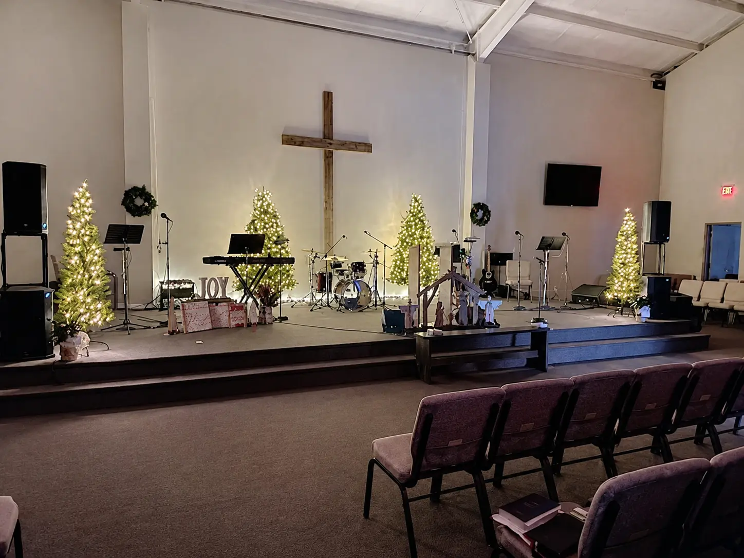Celebration Church sanctuary decorated for worship